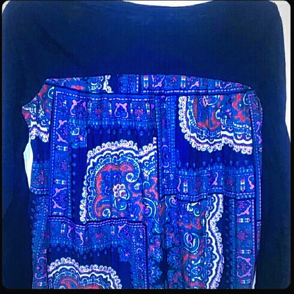 Anthropologie Navy Blue Paisley Flowy Long Sleeve Hi Lo Top Shirt Blouse Tunic - Picture 13 of 14